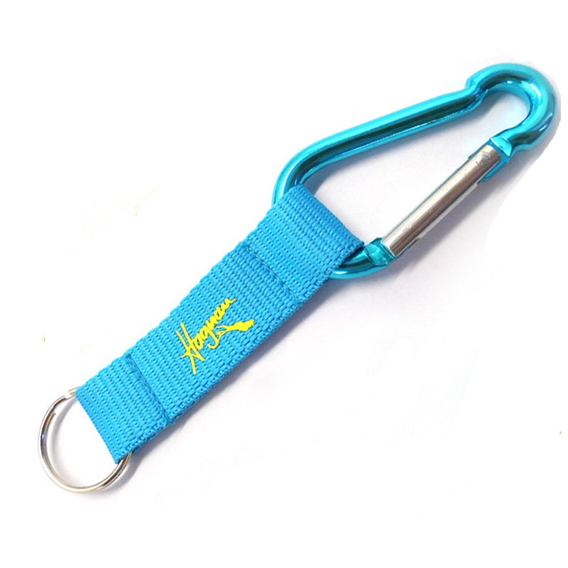 Black Aluminum D-shaped Carabiner with Strap (lanyard) and ring 